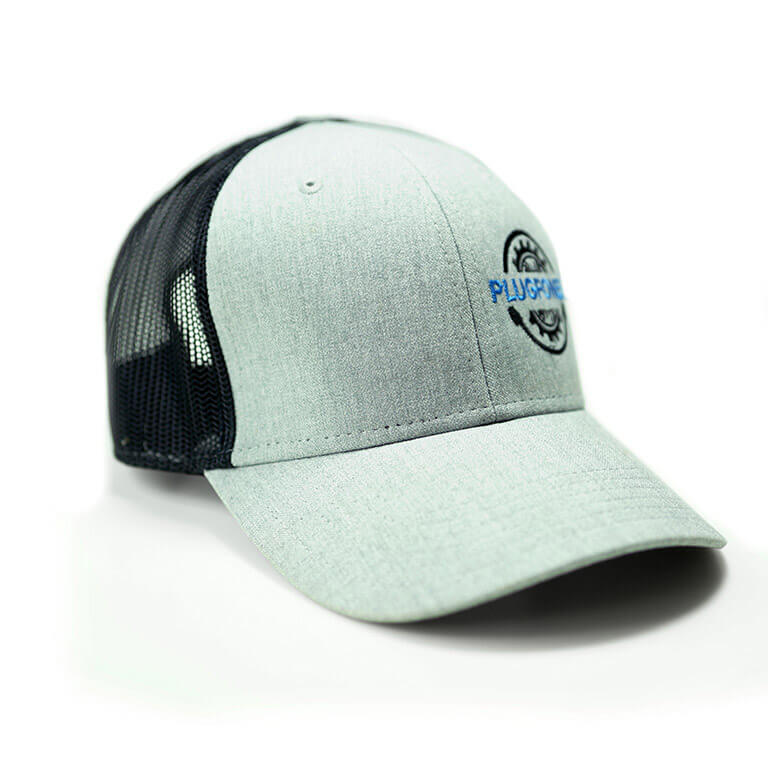 PLUGFONES Trucker Hat (textured-grey-bill-black-mesh) Product Front Image
